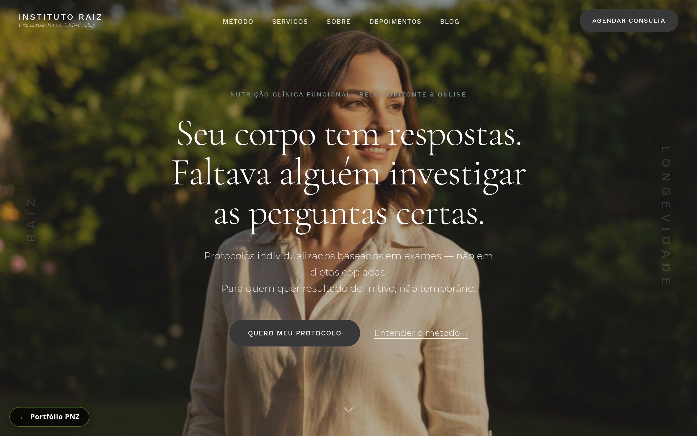 Site Instituto Raiz: landing page de nutrição clínica