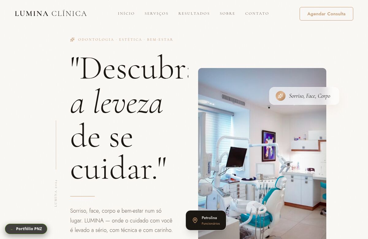 Site LUMINA Clínica: landing page premium de odontologia e estética