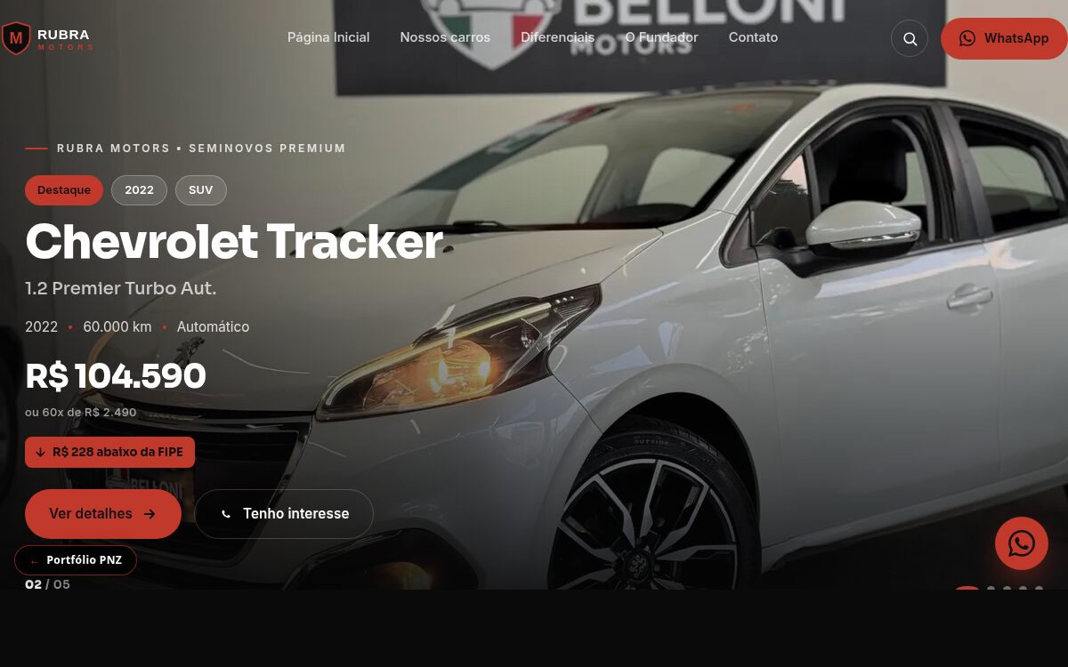 Site Rubra Motors: landing page de revenda de veículos