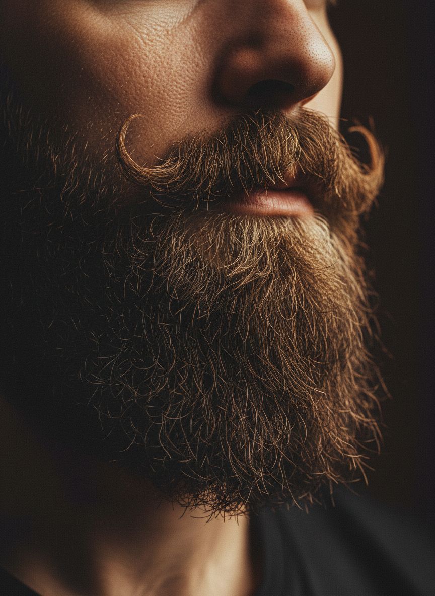 Barba modelada — bigode apontado, escultura masculina
