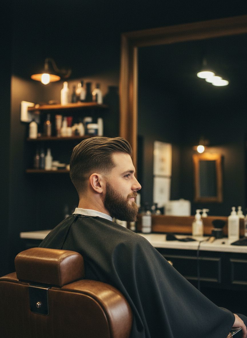 Corte e barba completo — cliente na cadeira da Barbearia Império