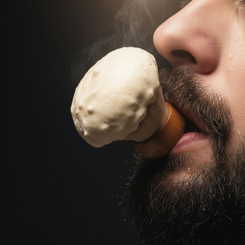 Pincel de espuma aplicado sobre barba — ritual de barbeiro