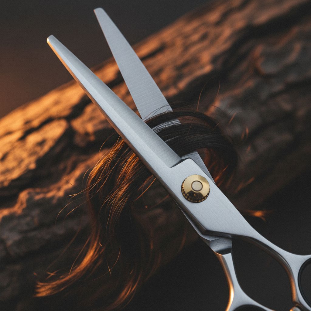 Detalhe de tesoura profissional em cabelo — Corte Clássico