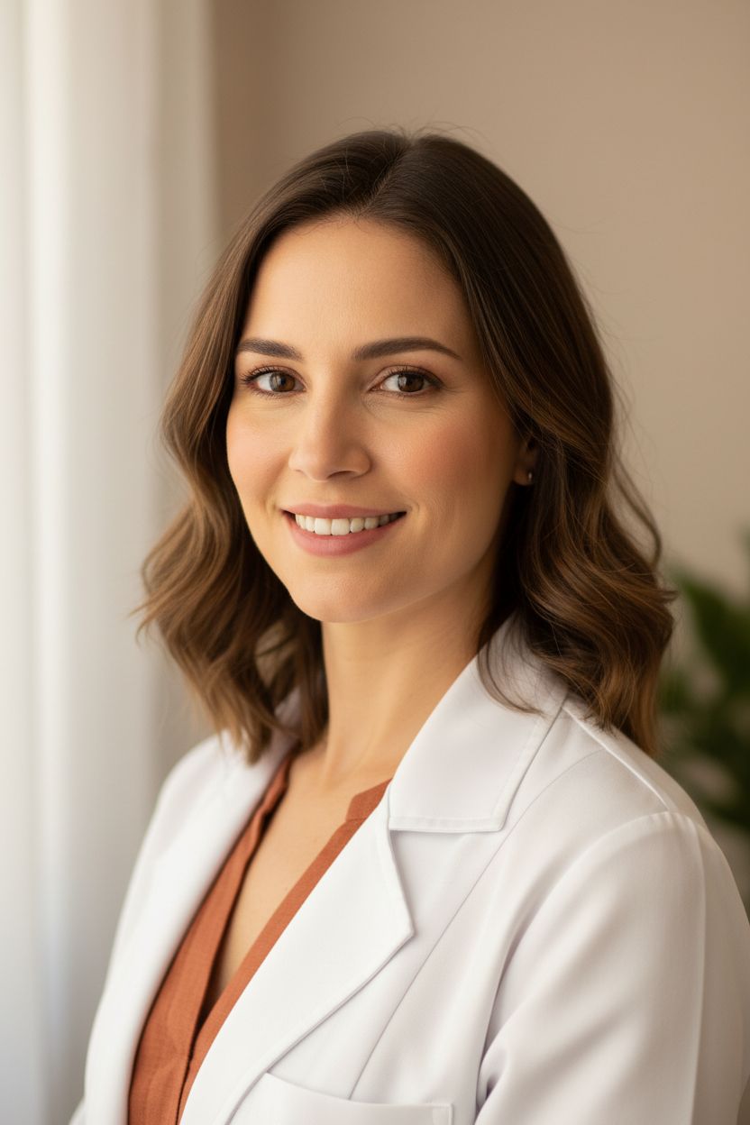 Dra. Larissa Fontes — retrato editorial, sorriso genuíno