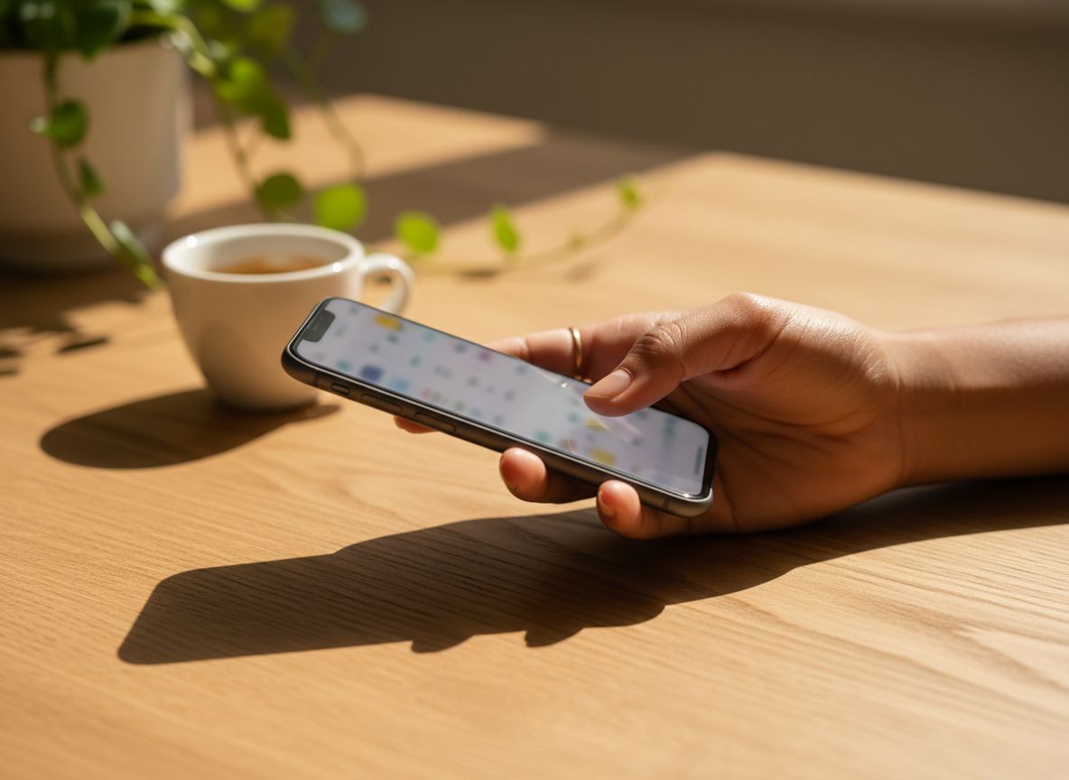 Mão segurando smartphone com app de agenda — facilidade do processo online